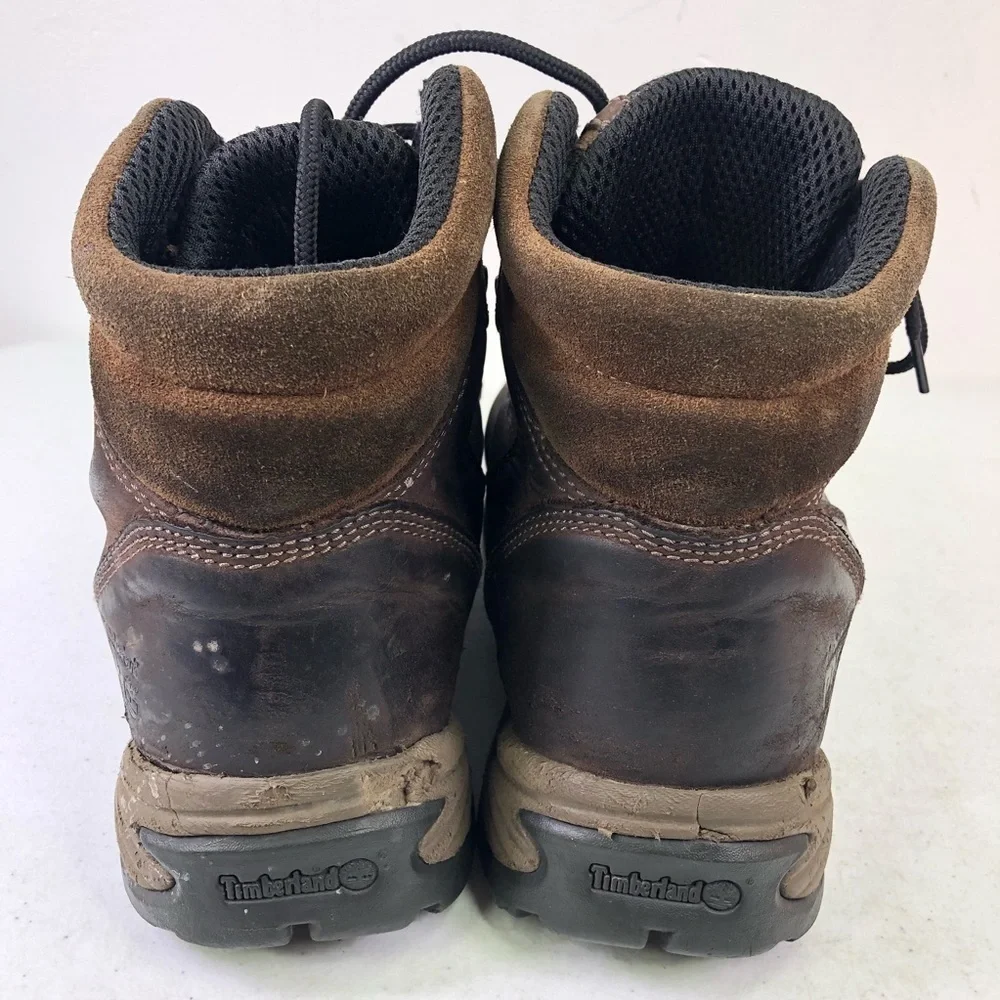Timberland Brown Leather Steel Toe Lace Up Boots Size 9.5